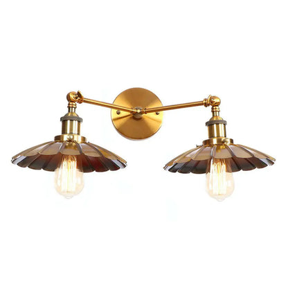 DecorBites™ Antique Brass Wall Lamp with Dual Head and Adjustable Joint - Iron Horn/Scalloped/Cone Shade Included
