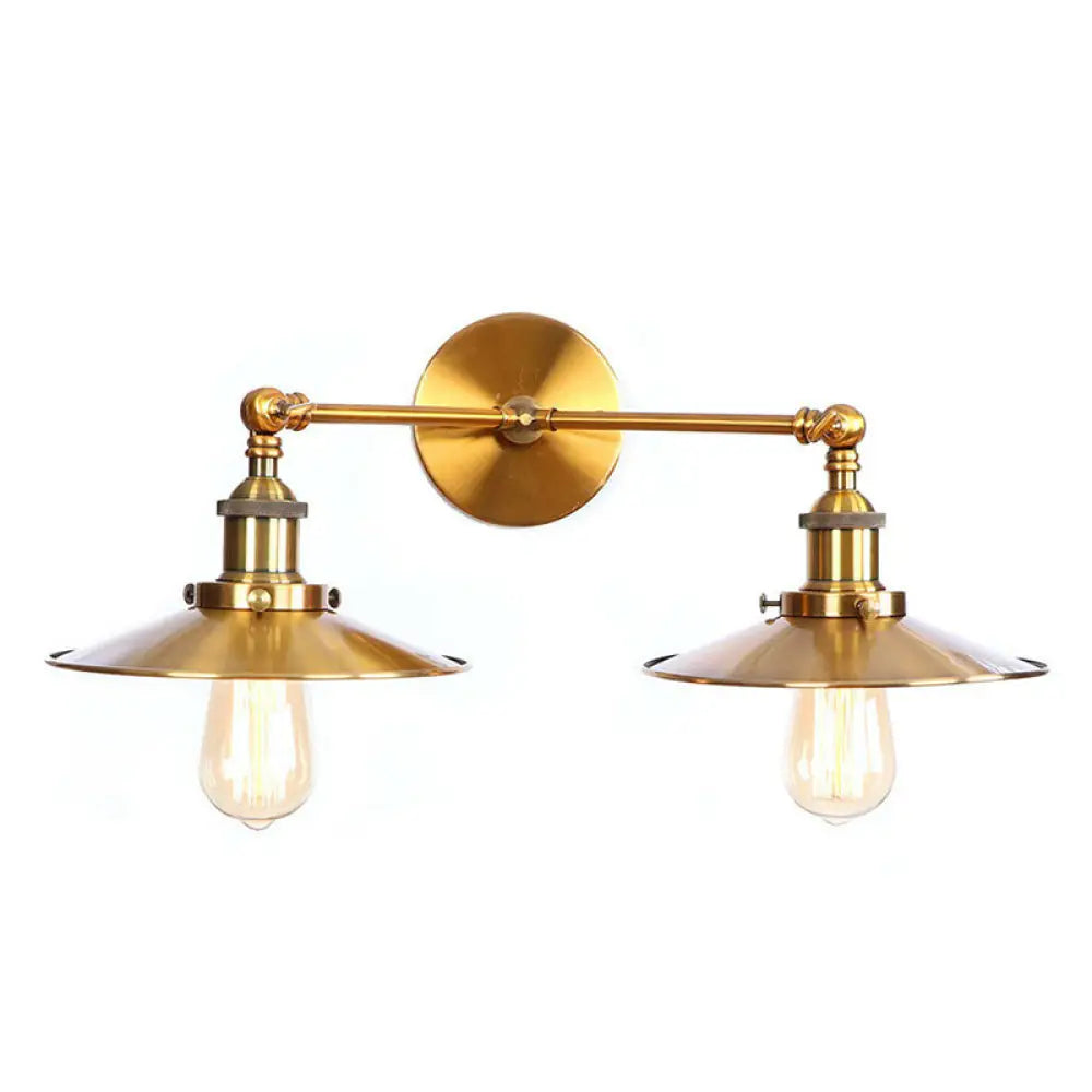 DecorBites™ Antique Brass Wall Lamp with Dual Head and Adjustable Joint - Iron Horn/Scalloped/Cone Shade Included