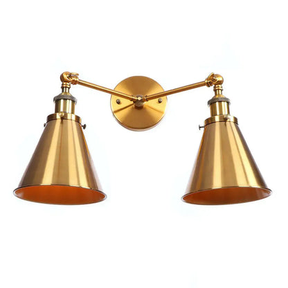 DecorBites™ Antique Brass Wall Lamp with Dual Head and Adjustable Joint - Iron Horn/Scalloped/Cone Shade Included