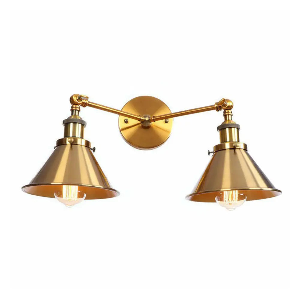 DecorBites™ Antique Brass Wall Lamp with Dual Head and Adjustable Joint - Iron Horn/Scalloped/Cone Shade Included