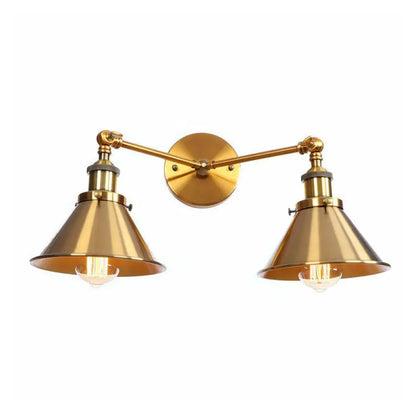 DecorBites™ Antique Brass Wall Lamp with Dual Head and Adjustable Joint - Iron Horn/Scalloped/Cone Shade Included