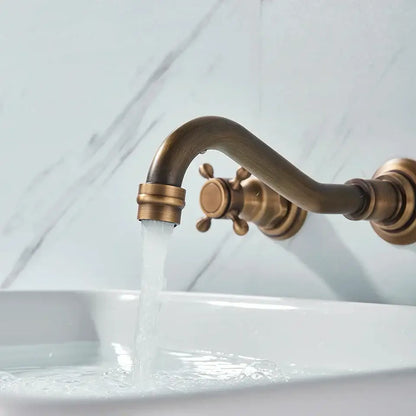 Antique brass wall mounted black basin faucet with curved spout and cross-handle knobs for bathroom mixer decorbites black basin faucet