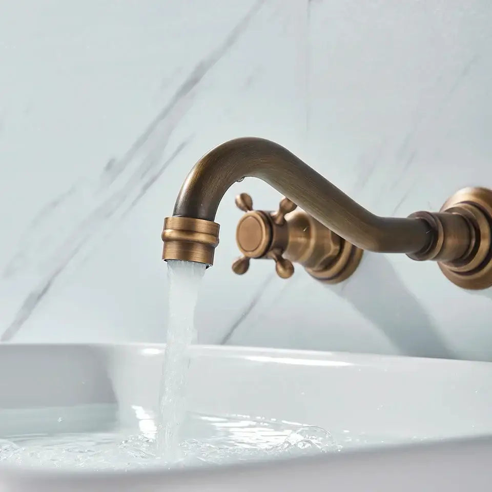 Antique brass wall mounted black basin faucet with curved spout and cross-handle knobs for bathroom mixer decorbites black basin faucet