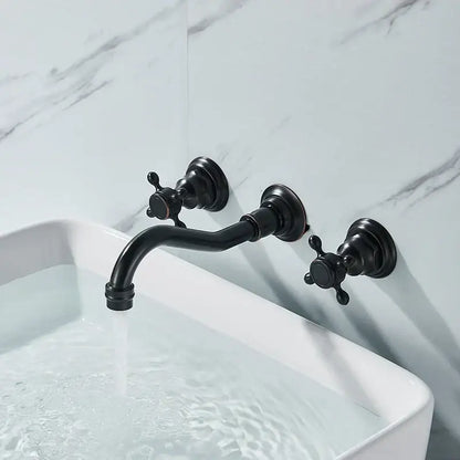 Antique brass wall mounted black basin faucet with cross handles and curved spout for bathroom decorbites black basin
