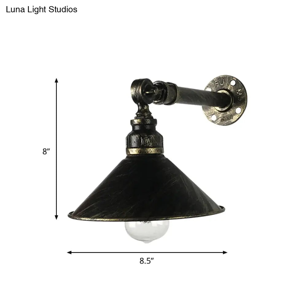 Aplique de pared antiguo de latón, estilo vintage, ideal para restaurantes. Pantalla cónica de metal, para una bombilla.