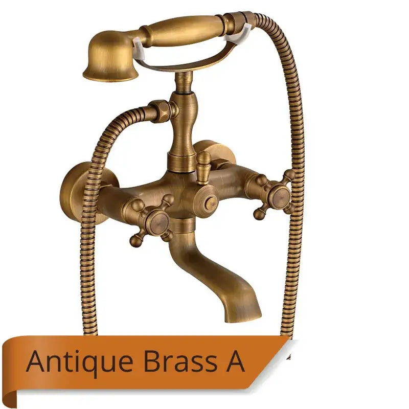Antique brass and white dual handle bathtub faucet with cross-handle knobs and showerhead by decorbites dual handle