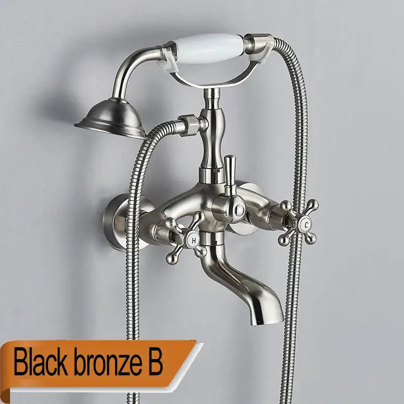Black bronze dual handle bathtub faucet with white ceramic handle and cross-shaped knobs for bathroom decorbites dual handle