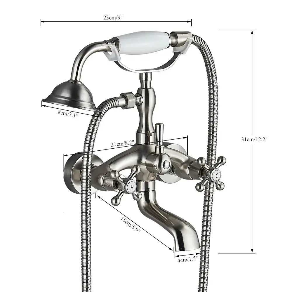 Vintage-style chrome bathtub faucet with white ceramic dual handle and cross knobs for decorbites dual handle bathroom use