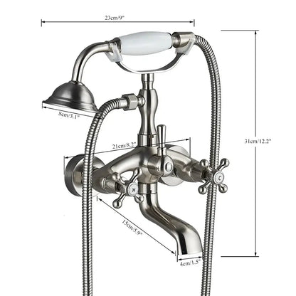 Vintage-style chrome bathtub faucet with white ceramic dual handle and cross knobs for decorbites dual handle bathroom use