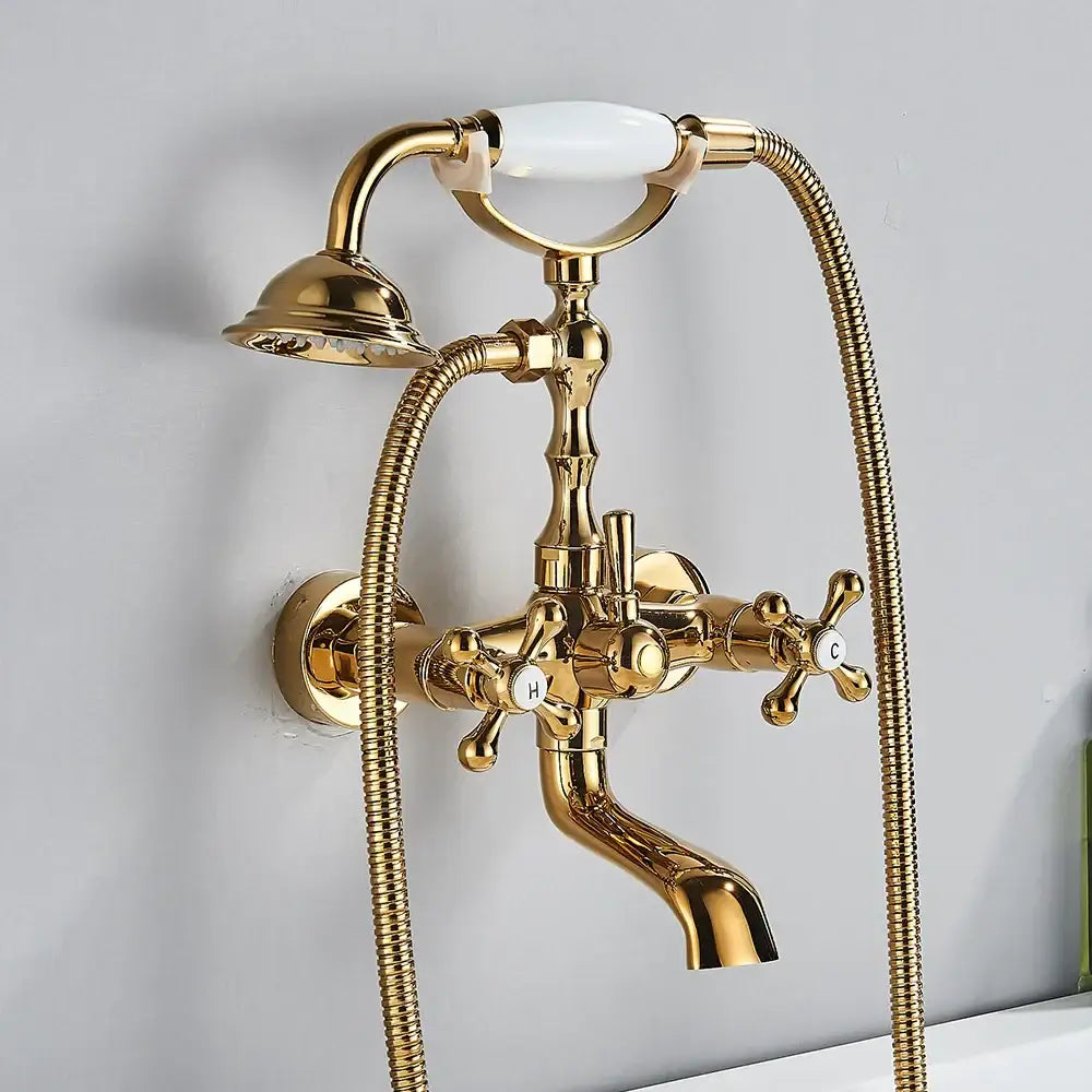 Antique brass white dual handle bathtub faucet with gold finish ceramic handle decorbites dual handle bathroom shower