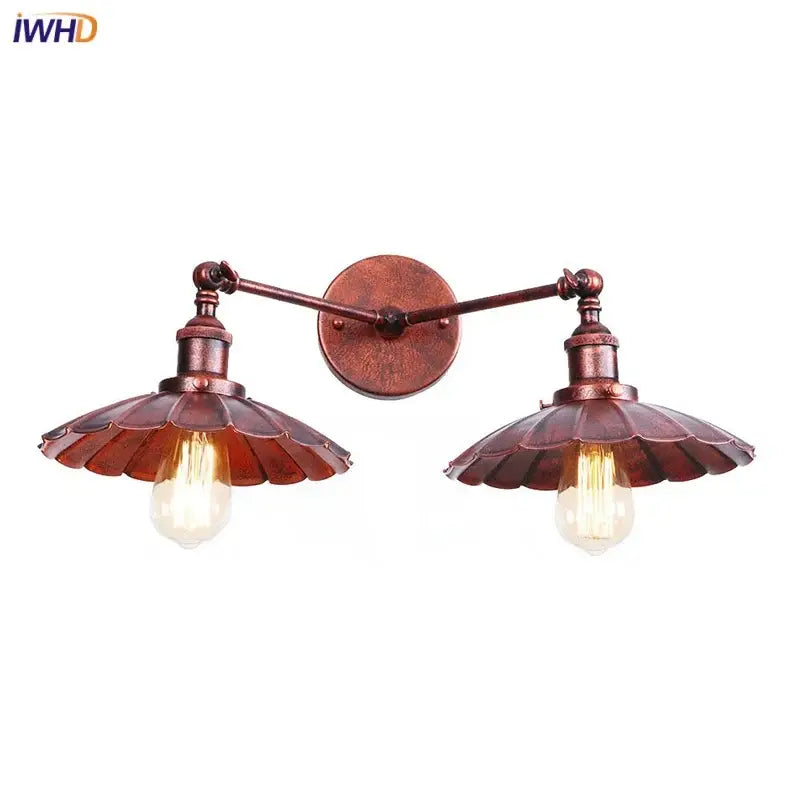 Antique bronze adjustable rustic led wall lamp with two fluted shades and exposed edison bulbs for bedroom decorbites