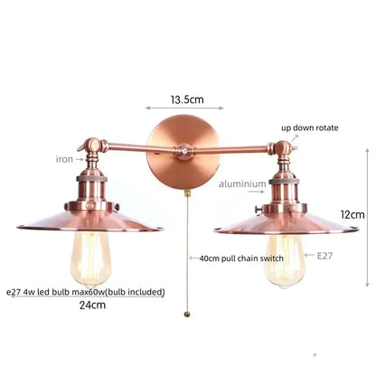 Antique bronze adjustable rustic led wall lamp with copper-finished arms and vintage Edison bulb fixtures for decorbites