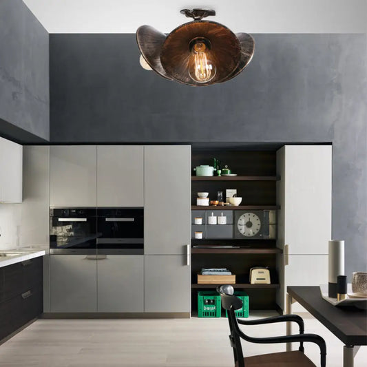 Lámpara de techo DecorBites™ en bronce antiguo/plata envejecida con elegante acabado de hierro forjado - 3 cabezales, montaje semiempotrado para vestíbulo