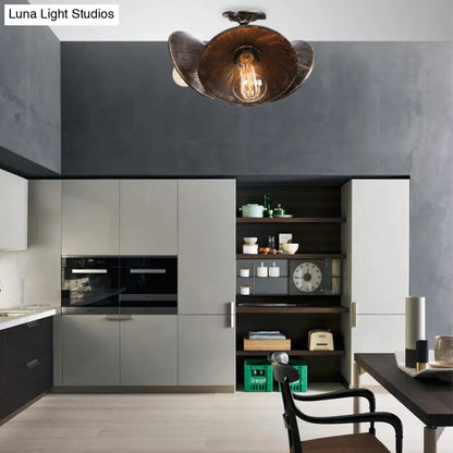 Lámpara de techo DecorBites™ en bronce antiguo/plata envejecida con elegante acabado de hierro forjado - 3 cabezales, montaje semiempotrado para vestíbulo