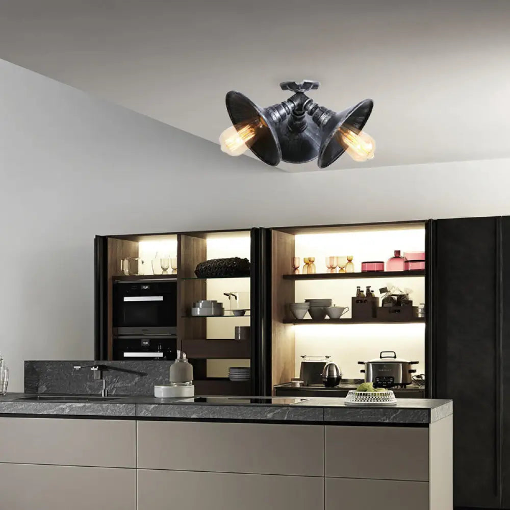 Lámpara de techo DecorBites™ en bronce antiguo/plata envejecida con elegante acabado de hierro forjado - 3 cabezales, montaje semiempotrado para vestíbulo