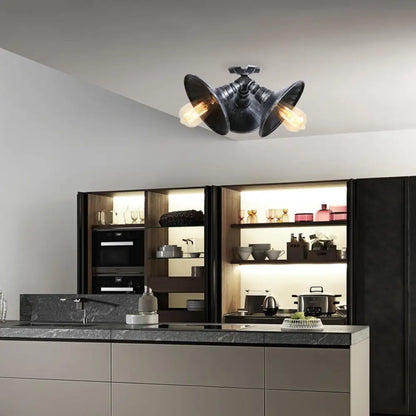 Lámpara de techo DecorBites™ en bronce antiguo/plata envejecida con elegante acabado de hierro forjado - 3 cabezales, montaje semiempotrado para vestíbulo