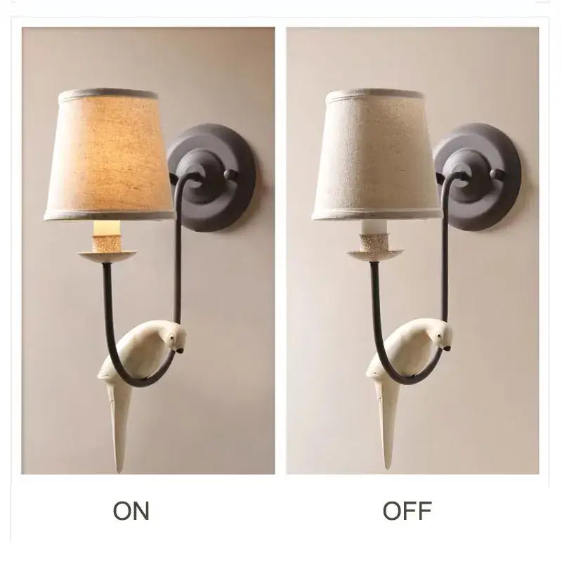 Antique bronze and cream ceramic bird wall lamp with white parrot sconce and dark metal frame for bedroom decorbites bird decor