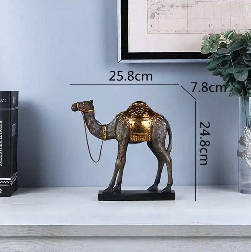 Antique bronze and gold camel dromedary indian style sculpture with intricate gold detailing on black base decorbites camel dromedary