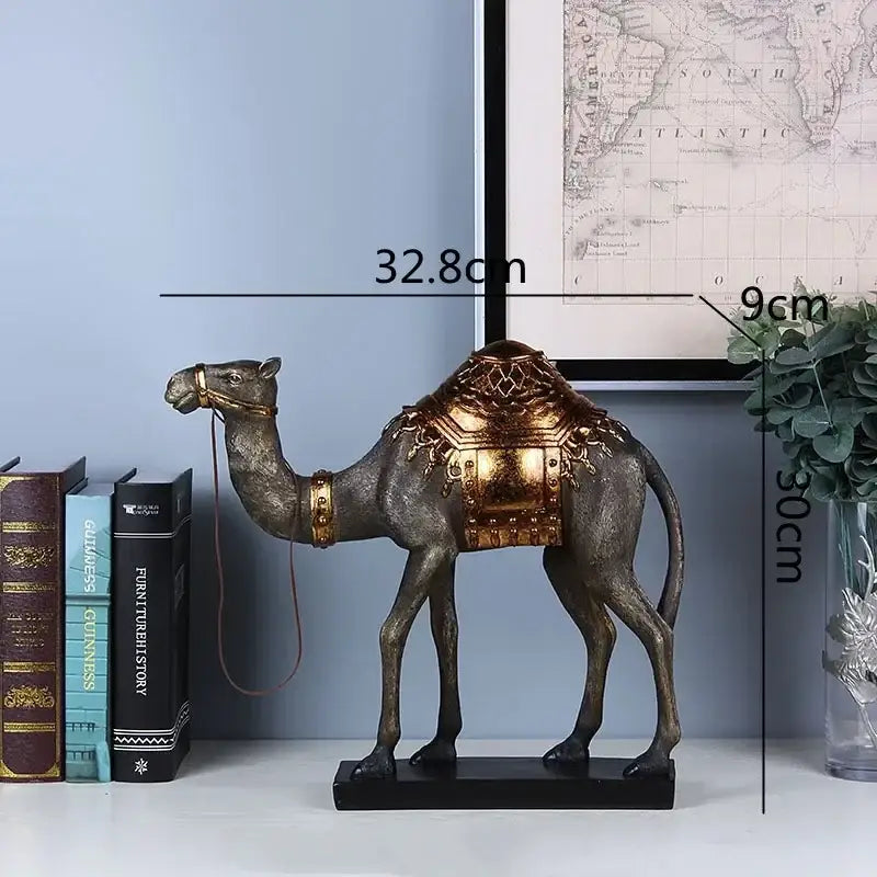 Antique bronze and gold camel dromedary indian style sculpture with intricate saddle on black base for living room decorbites camel dromedary