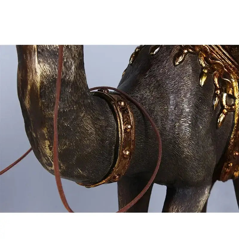 Dark bronze and gold camel dromedary indian style sculpture with intricate embellishments for living room decorbites decor