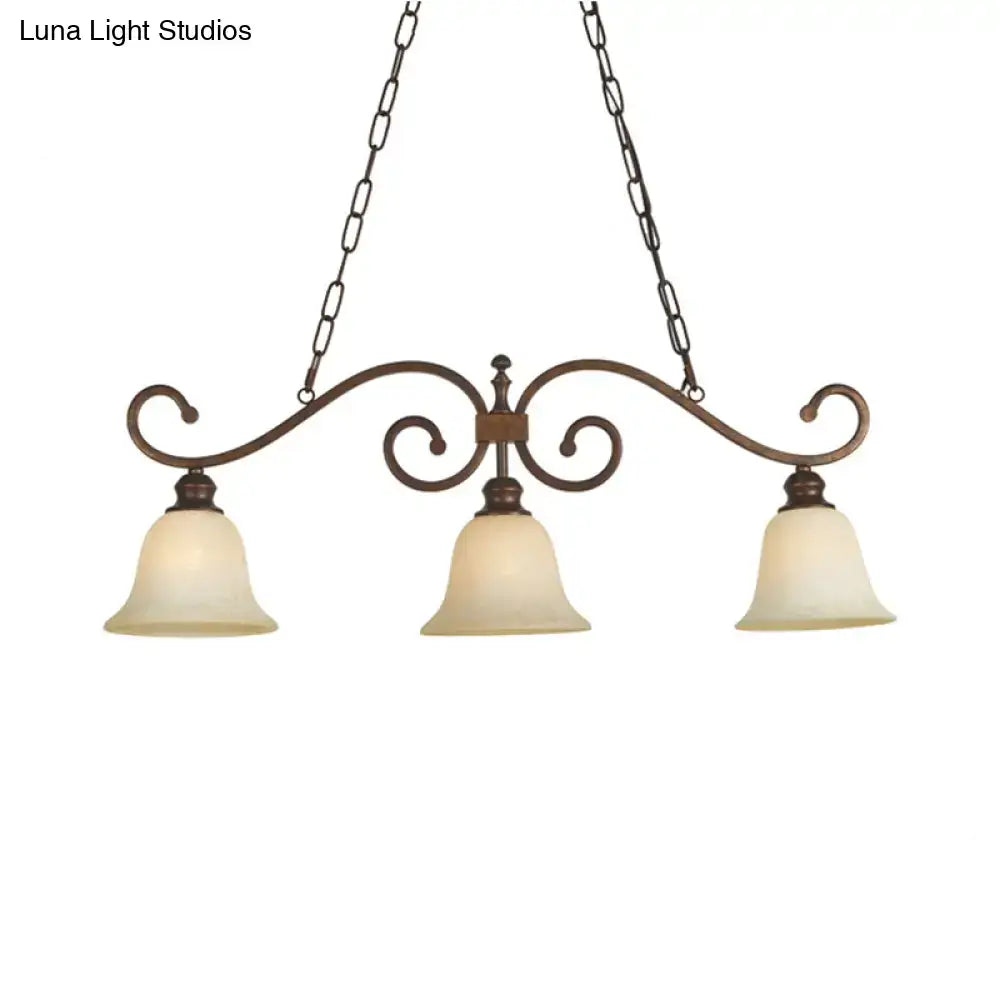 Antique bronze wrought iron pendant light with three frosted white glass bell shades for dining room 220v-240v 110v-120v
