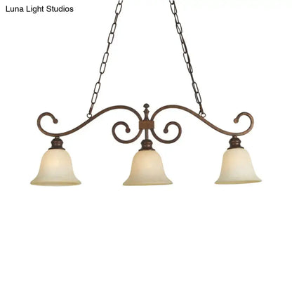 Antique bronze wrought iron pendant light with three frosted white glass bell shades for dining room 220v-240v 110v-120v