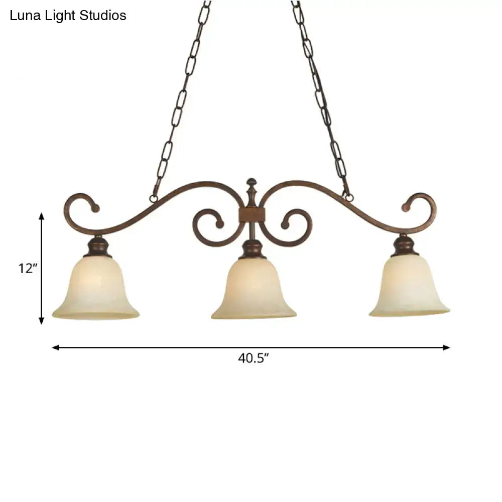 Antique bronze wrought iron pendant light with three white frosted glass bell shades for dining room 220v-240v 110v-120v