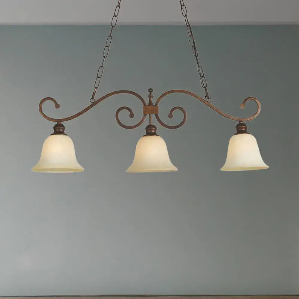 Antique bronze wrought iron pendant light with three white frosted glass bell shades for dining room 220v-240v 110v-120v