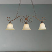 Antique bronze wrought iron pendant light with three white frosted glass bell shades for dining room 220v-240v 110v-120v