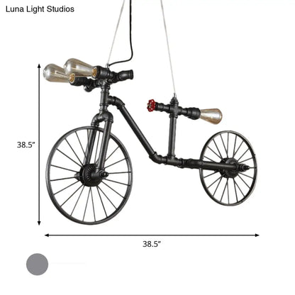 Antique Bronze Bicycle Pendant Lighting - 3-Light Indoor Ceiling Fixture with Pipe Design