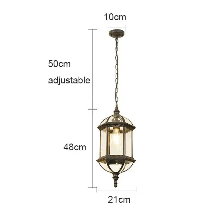 Antique bronze black outdoor hanging pendant light with clear glass panels and 50cm adjustable chain by decorbites