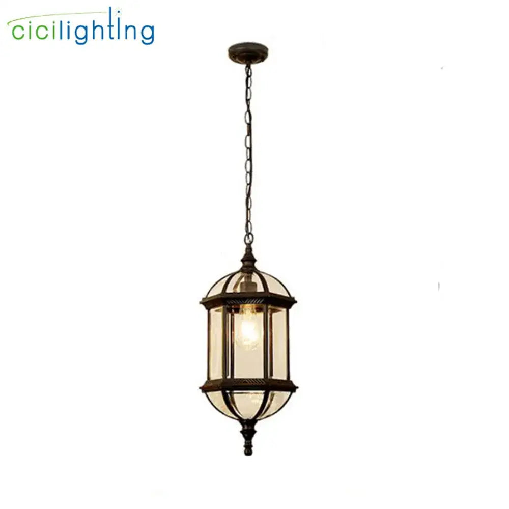 Antique bronze black outdoor hanging pendant light with clear glass panels and ornate design for walkway decorbites black outdoor