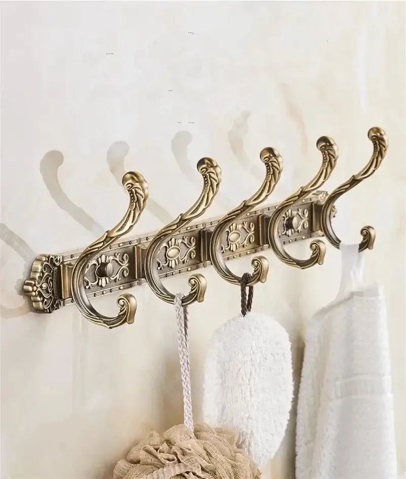 Antique bronze carved bath wall rack with five ornate brass hooks from decorbites bronze carved bath accessories set