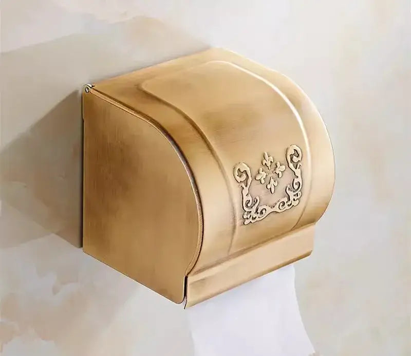 Antique bronze carved bath toilet paper holder in gold tone with ornate floral engraving for carved bath accessories decorbites