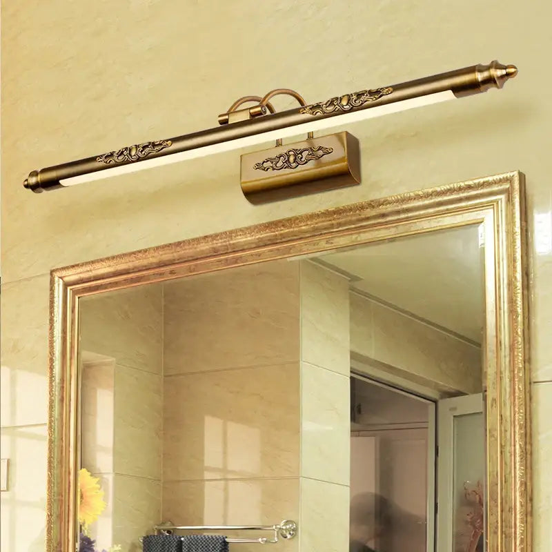 Antique bronze carved mirror lamp with brass finish and ornate scrollwork for bathroom wall decorbites bronze carved light
