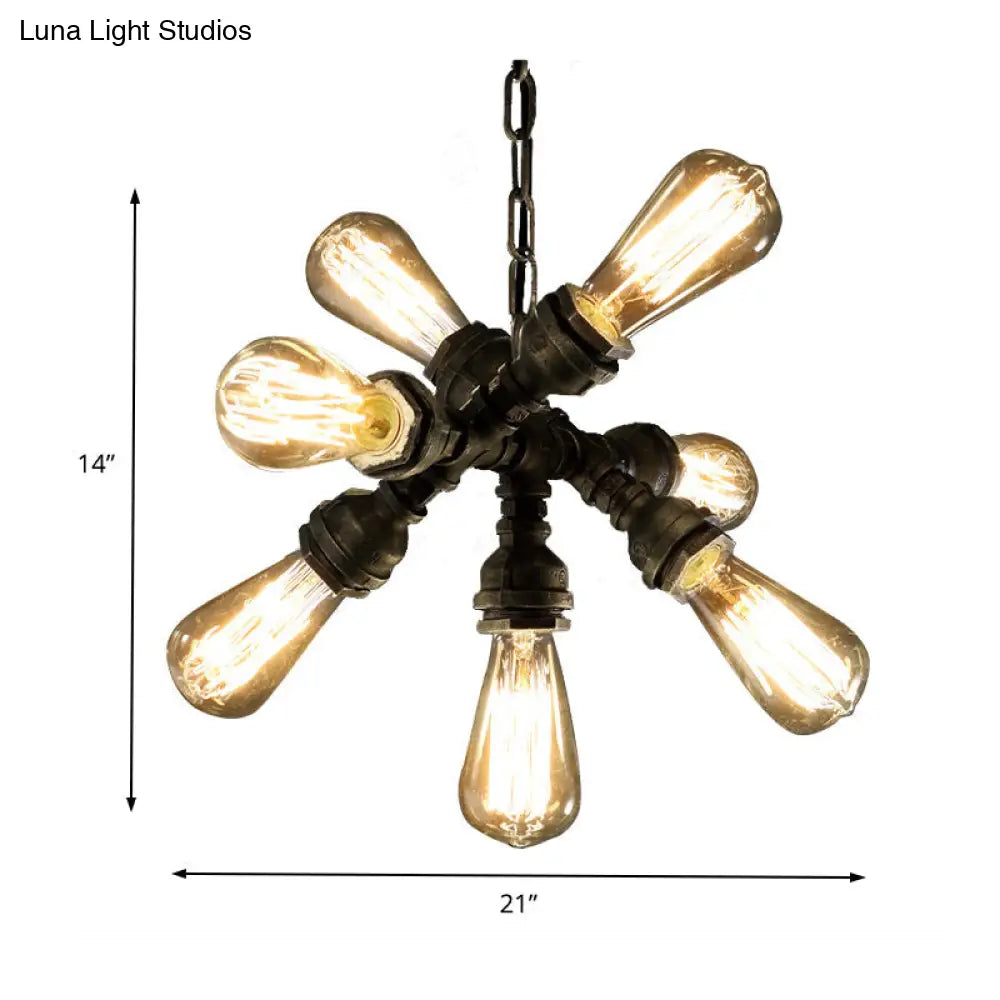 Lámpara de araña antigua de bronce con 7 bombillas – Lámpara colgante vintage de tubo metálico
