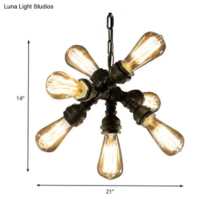 Lámpara de araña antigua de bronce con 7 bombillas – Lámpara colgante vintage de tubo metálico