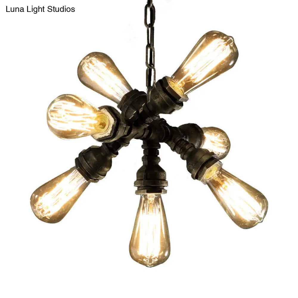 Lámpara de araña antigua de bronce con 7 bombillas – Lámpara colgante vintage de tubo metálico