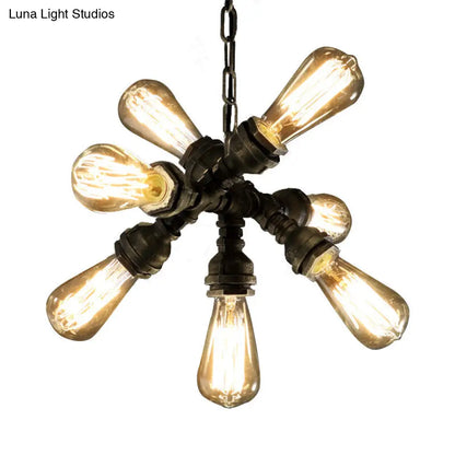 Lámpara de araña antigua de bronce con 7 bombillas – Lámpara colgante vintage de tubo metálico