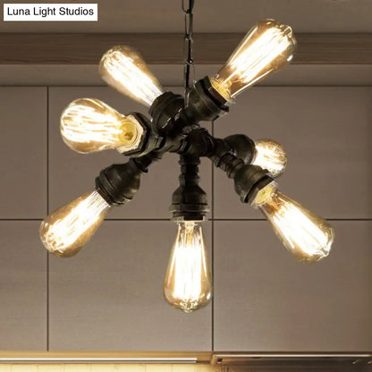 Lámpara de araña antigua de bronce con 7 bombillas – Lámpara colgante vintage de tubo metálico