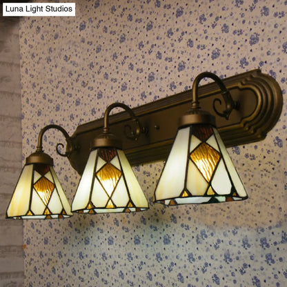 Aplique cónico de bronce antiguo con cristal beige - Estilo Tiffany, 3 luces