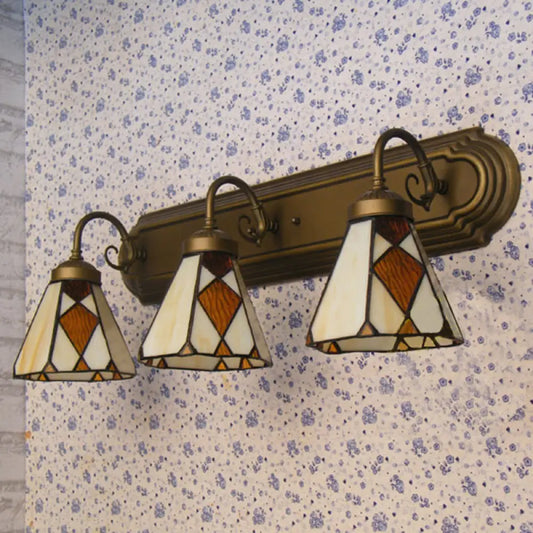 Aplique cónico de bronce antiguo con cristal beige - Estilo Tiffany, 3 luces