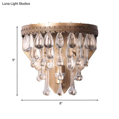 Antique bronze countryside crystal teardrop light wall sconce with brass finish and cascading clear crystal pendants