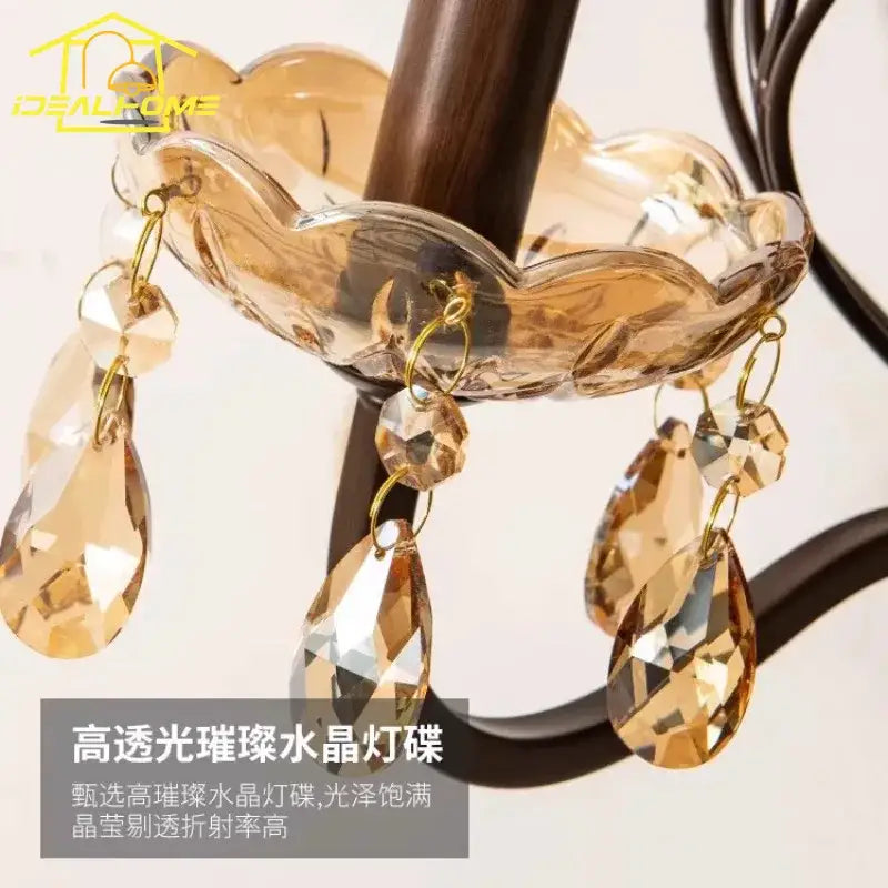 Antique bronze wall lamp with golden teardrop crystal candle shades for elegant living room decorbites crystal candle