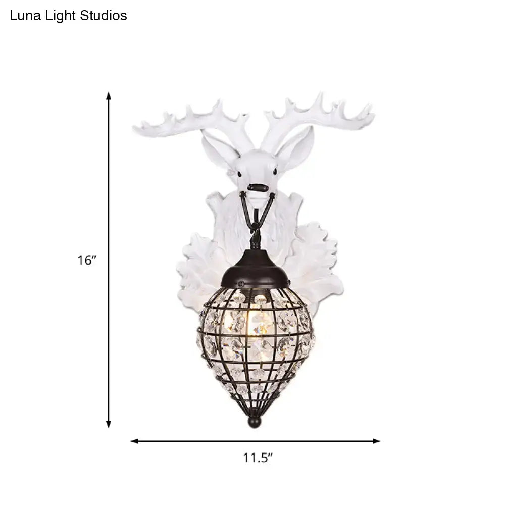 Antique bronze deer head wall lamp with white deer-shaped sconce and black metal cage bulb holder 110v-120v 220v-240v