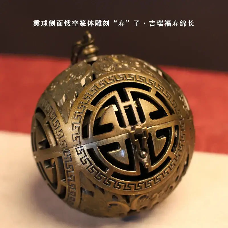 Antique bronze dragon alloy incense burner with intricate openwork and central shou character for living room decor