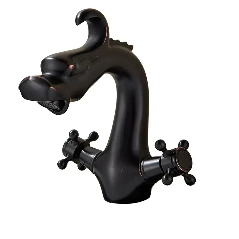 Antique bronze decorbites dragon handle basin faucet with black matte finish and ornate cross handles for bathroom sink