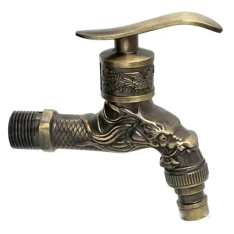 Antique bronze dragon tap bibcock featuring intricate embossed scales and traditional Chinese motifs for outdoor use