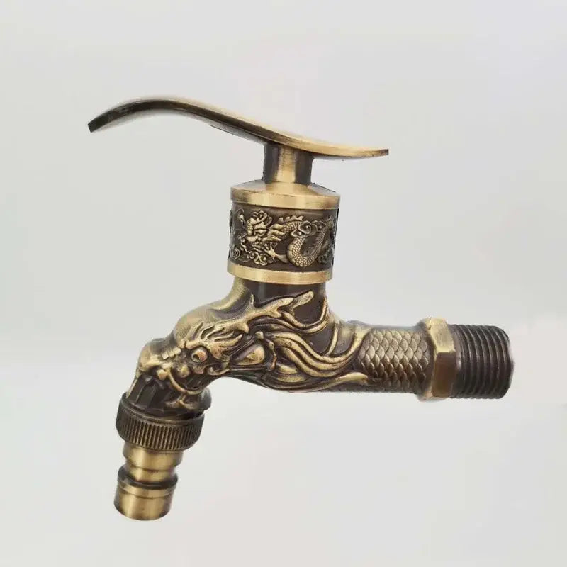 Antique bronze dragon tap bibcock outdoor garden faucet with intricate embossed scales and flowing mane decorbites bronze dragon