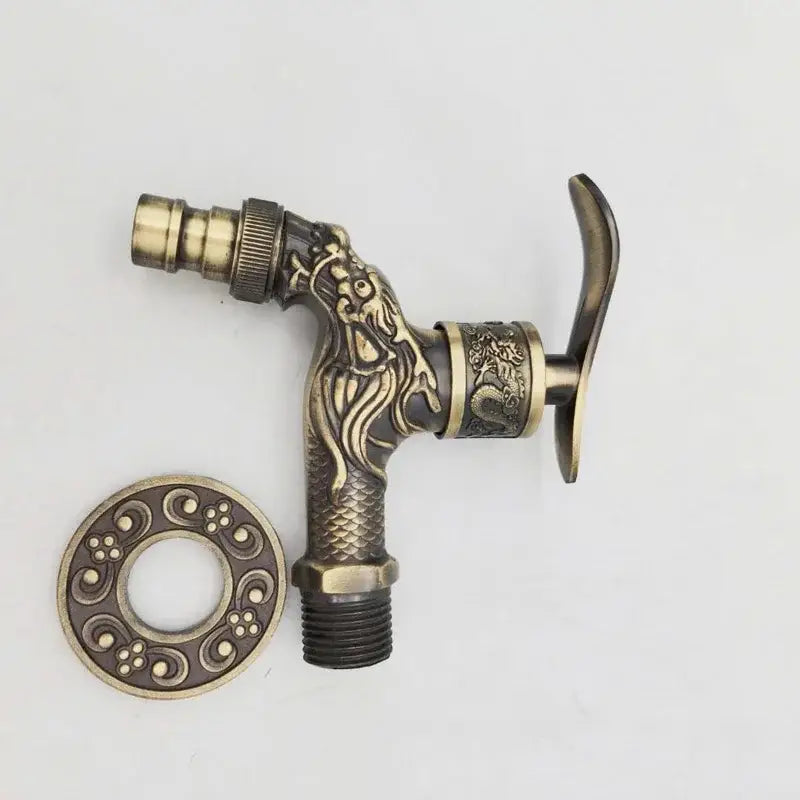 Antique bronze dragon tap bibcock outdoor garden faucet with intricate scale and floral engravings by decorbites bronze dragon